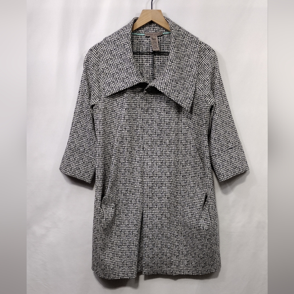 Sharon Young Open Front Cardigan Jacket Womens S Black White Boho Retro 90s Y2K